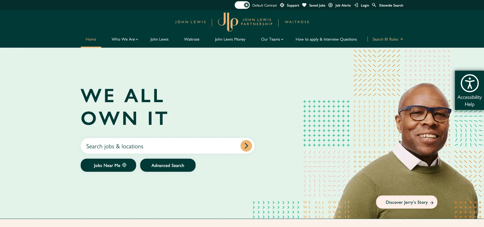 The jlpjobs.com homepage today, job search front and centre