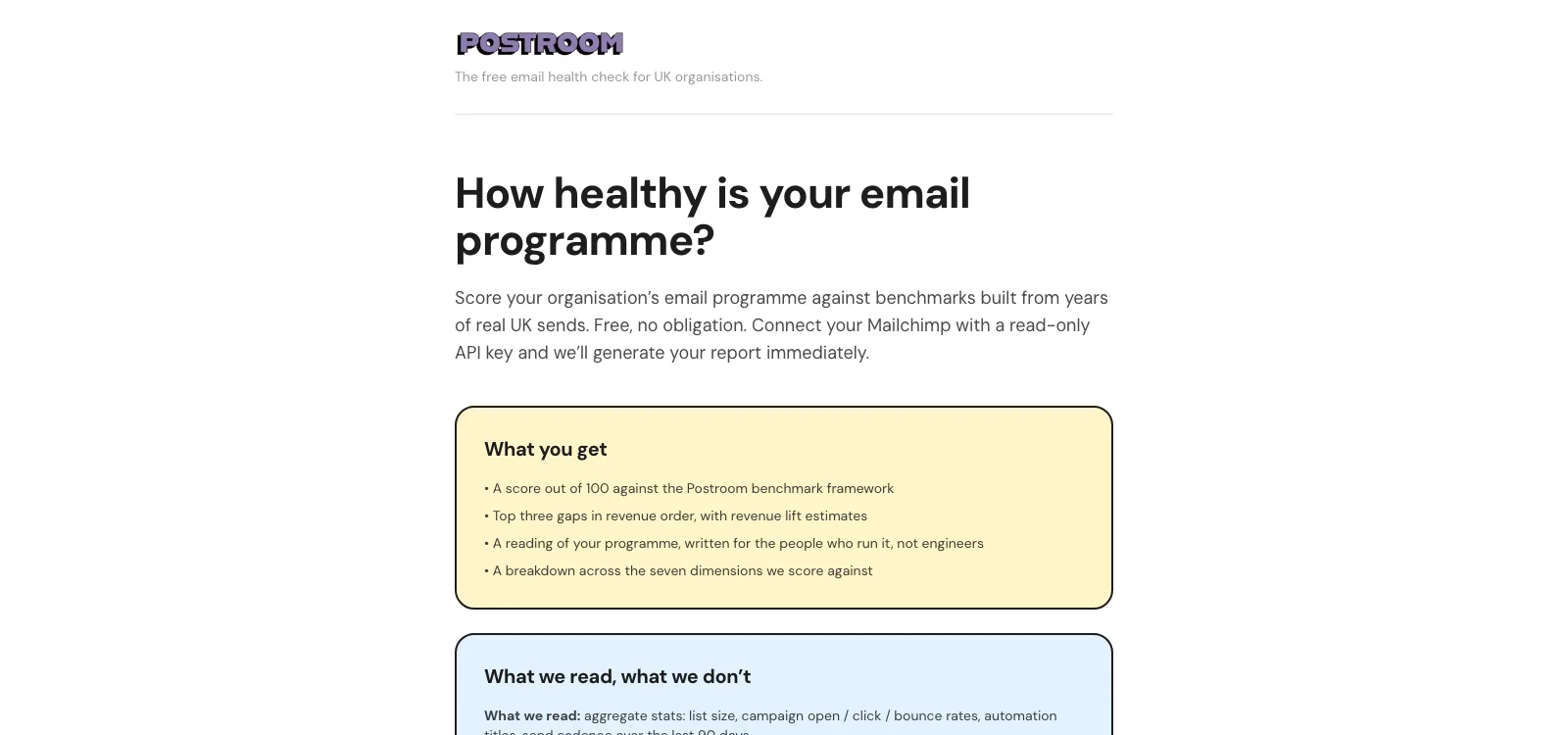 The free email audit tool at audit.postroom-hq.com